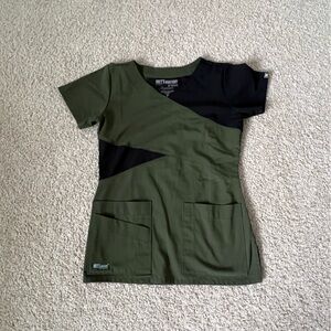 Grey's Anatomy Olive Green and Black Scrub Top